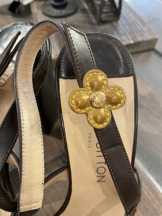Vintage LV Damier Sauvage Calf Hair Floral Slingback Sandals
