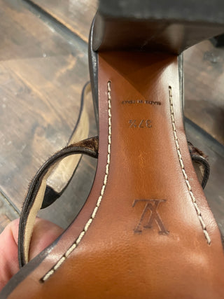 Vintage LV Damier Sauvage Calf Hair Floral Slingback Sandals