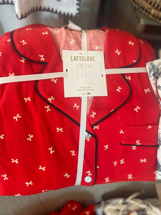 Red Pajama White Bow Gift Set | Latte Love