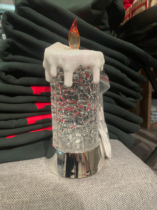 While Glitter LED Snow Globe Candle