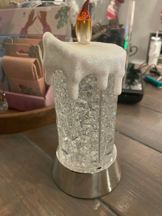 While Glitter LED Snow Globe Candle