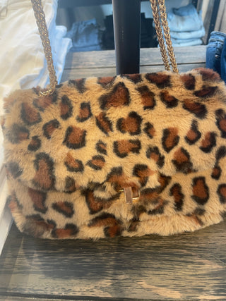Fuzzy Leopard Print Handbag