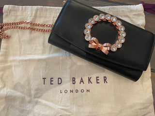 TB Rose Gold Bow Matinee Black Bag with Chain
