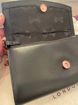 TB Rose Gold Bow Matinee Black Bag with Chain