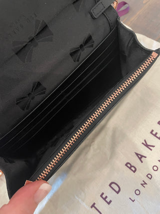 TB Rose Gold Bow Matinee Black Bag with Chain
