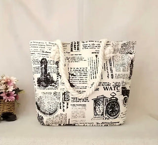 Newspaper Print Canvas Tote Bag