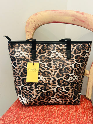 Leopard Print Zip Top Tote Bag