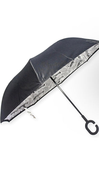 Luxe Inverted Newsprint Umbrella