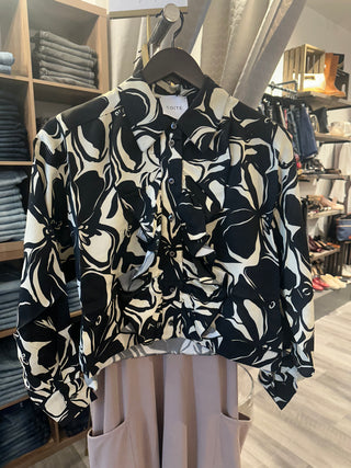 CO|TE Black & Cream Swirl Ruffle Blouse