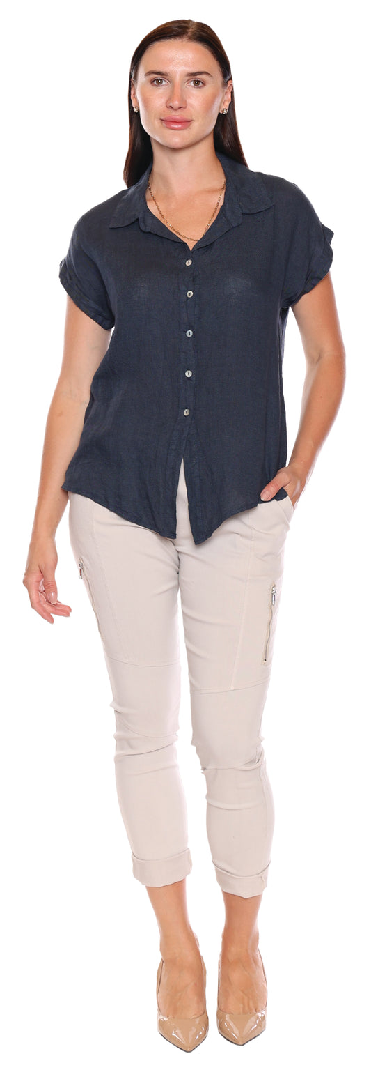 Sorella Navy Linen Top  | Made in Italy L5049