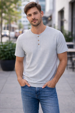 Ribbed Henley Tee - Sand