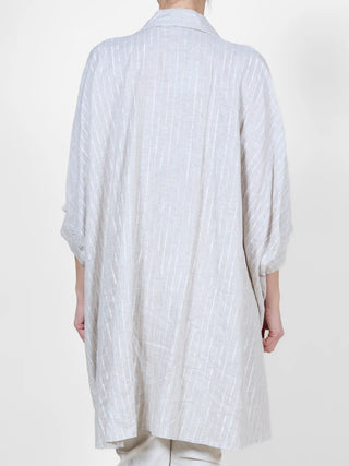 Oatmeal Melange Oversized Button-Up Blouse with Metallic Stripes I Angela Mara