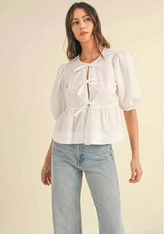 Tally Puff Front Tie w/ Peplum Blouse I RD Style