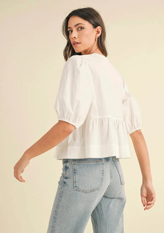 Tally Puff Front Tie w/ Peplum Blouse I RD Style
