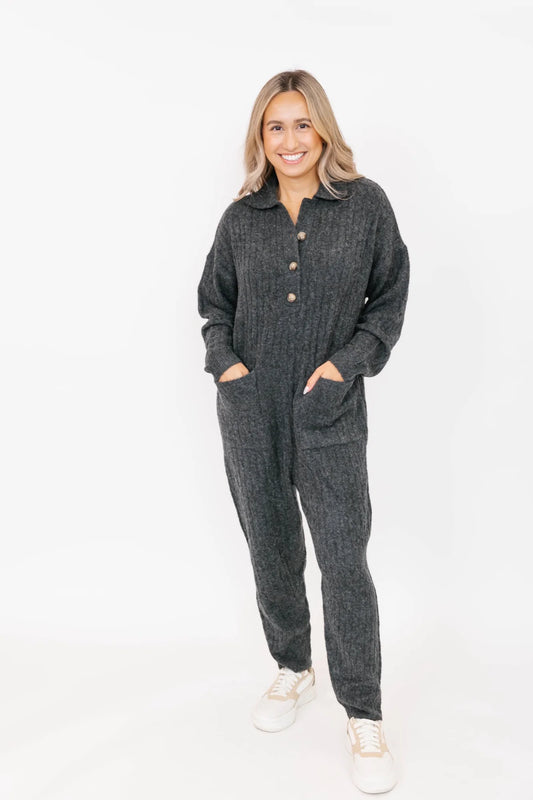 Smash & Tess Florence Cable Knit Jumpsuit - Dark Charcoal