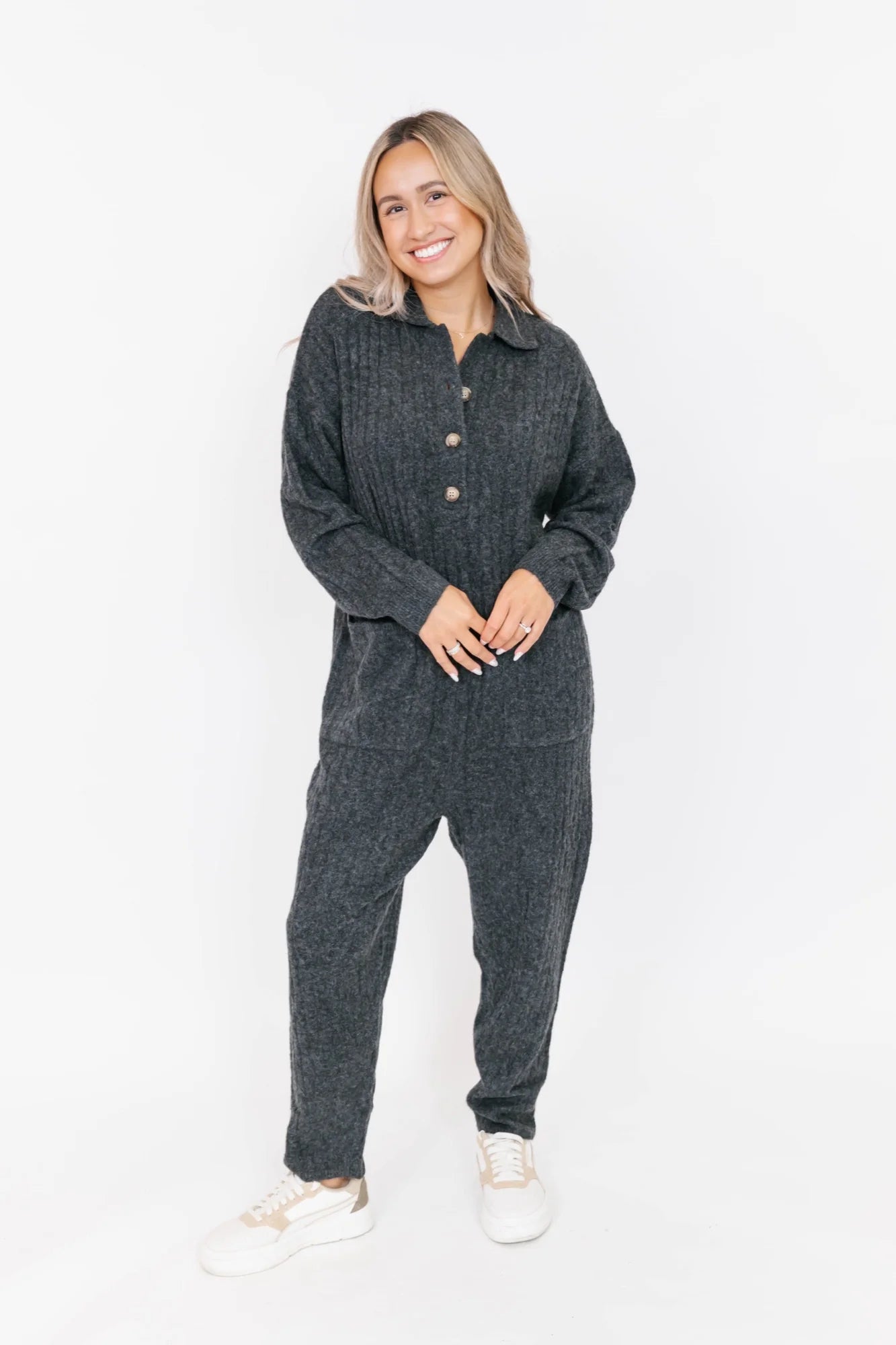 Smash & Tess Florence Cable Knit Jumpsuit - Dark Charcoal