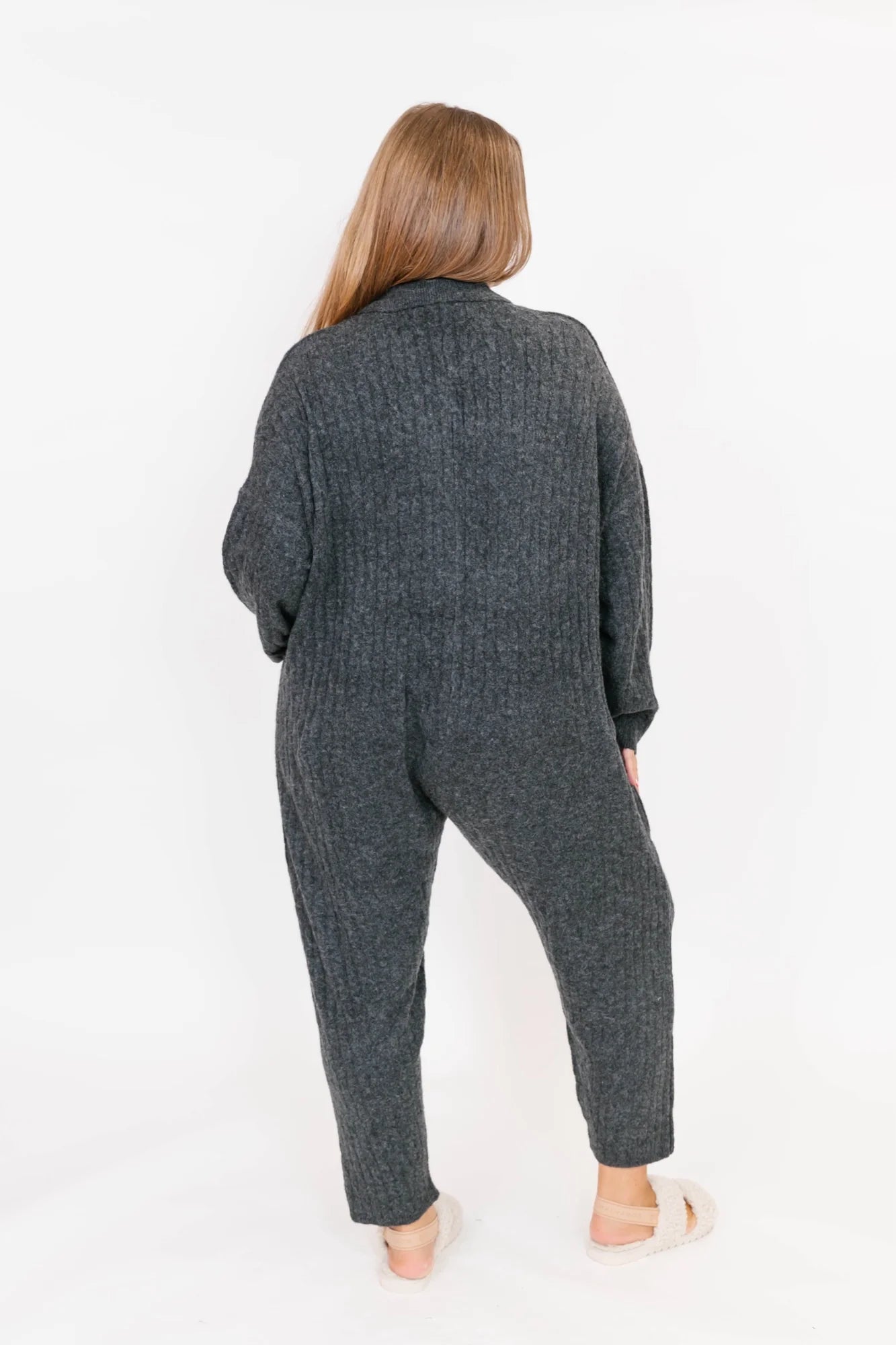 Smash & Tess Florence Cable Knit Jumpsuit - Dark Charcoal