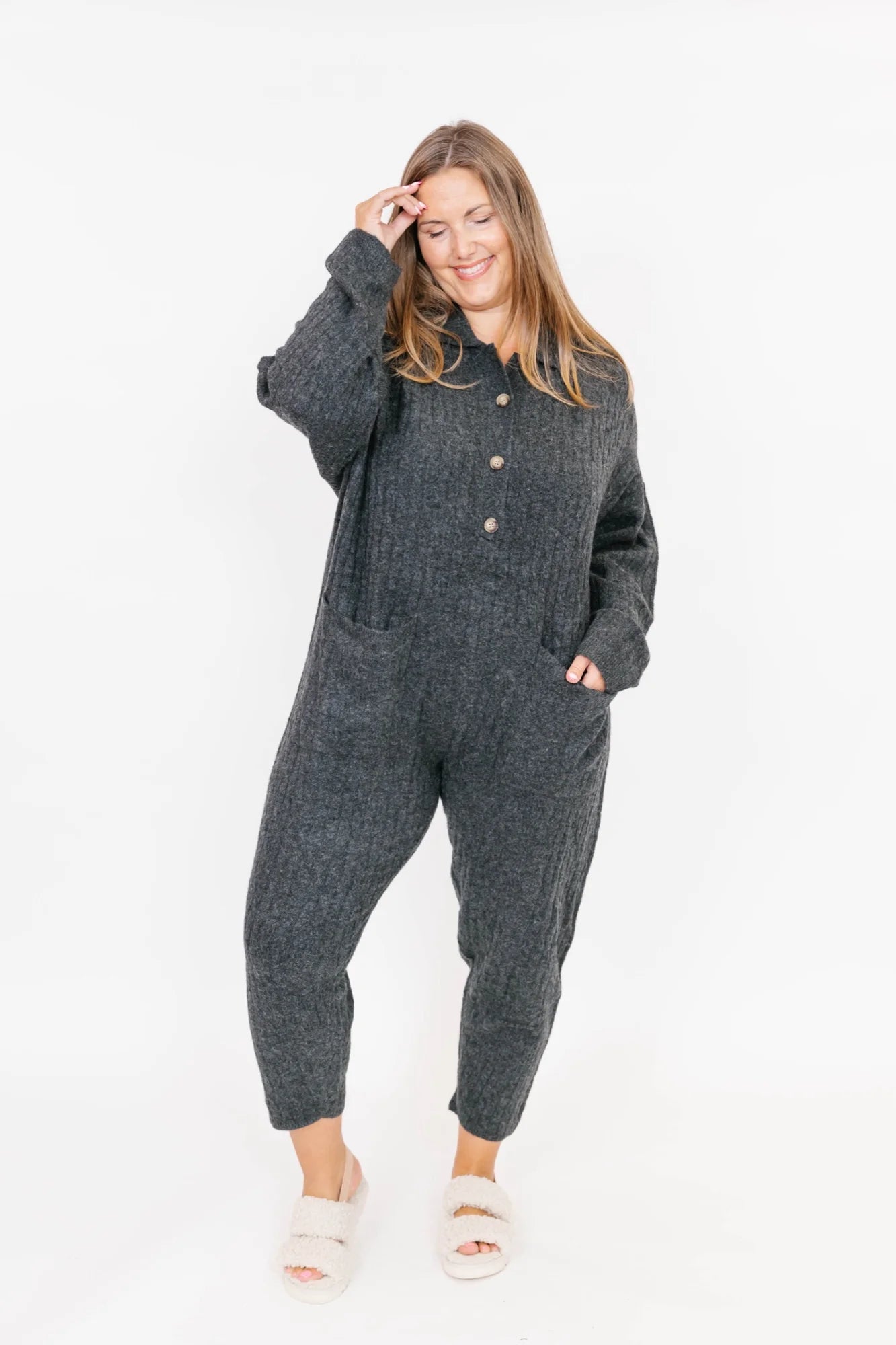 Smash & Tess Florence Cable Knit Jumpsuit - Dark Charcoal