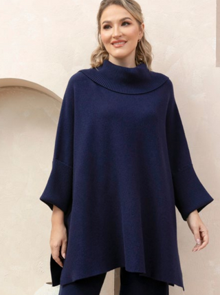 Oversized Navy 3/4 Sleeve Knit Sweater