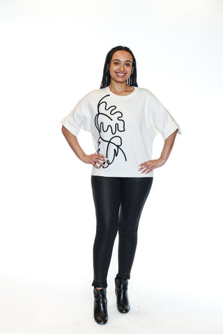 Ivory Knit Sweater with Black Flower