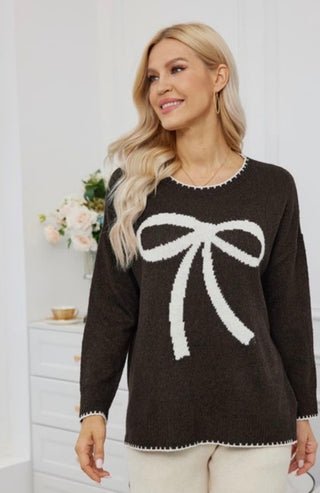 Chocolate Bow Knit Sweater I Orange Fashion VIllage