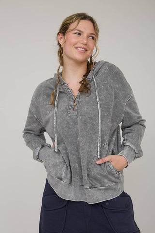 Washed Black Hooded Knit Top