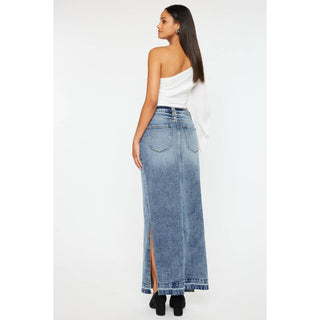 Medium Wash Side Slit Maxi Skirt I Kancan