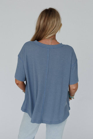 Three Bird Nest Soft Plume Henley Top - Blue Slate