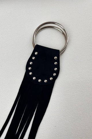 Boho Double Ring Fringe Belt - Black