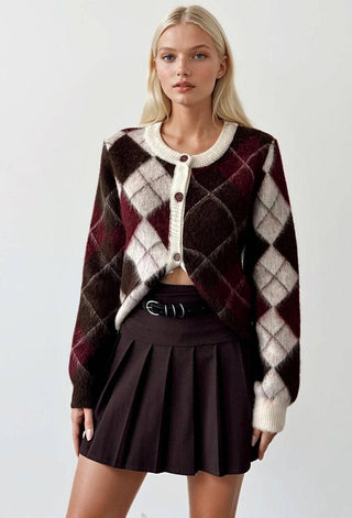 Midnight Argyle Fuzzy Cardigan