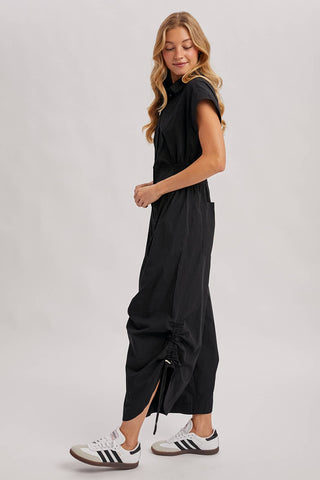 Button Down Utility Jumpsuit - Black & Olive