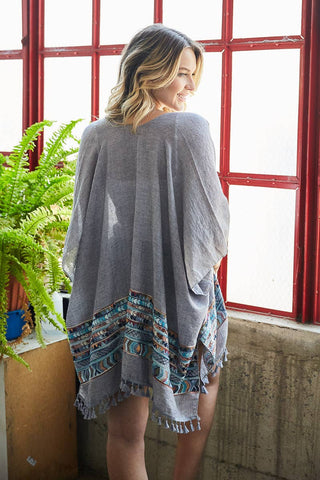 Embroidered Geometric Tassel Kimono