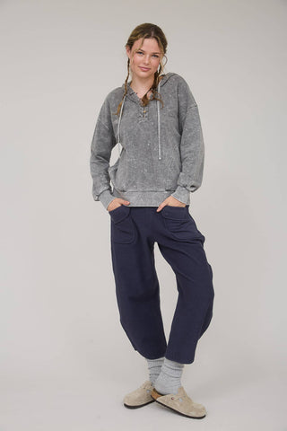 Washed Black Hooded Knit Top