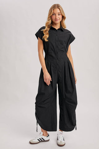 Button Down Utility Jumpsuit - Black & Olive