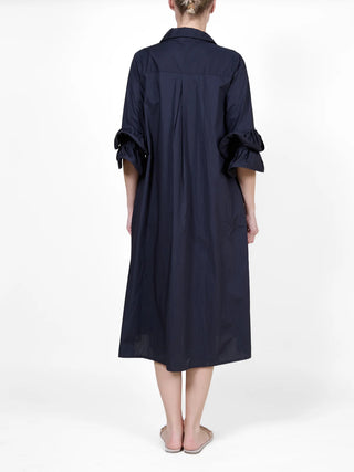 Black Button Front Dress with 3/4 Ruffle Sleeves I Angela Mara