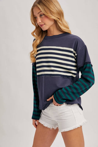 Striped Long sleeve Loose Fit Pullover
