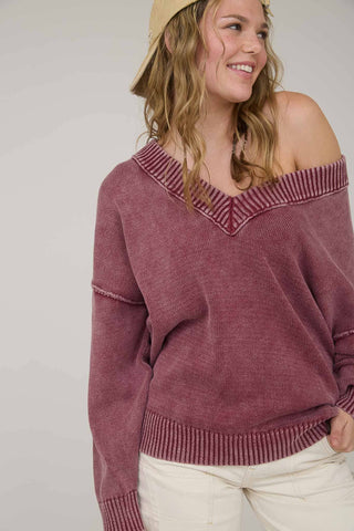 Washed Knit Oversized Pullover Sweater