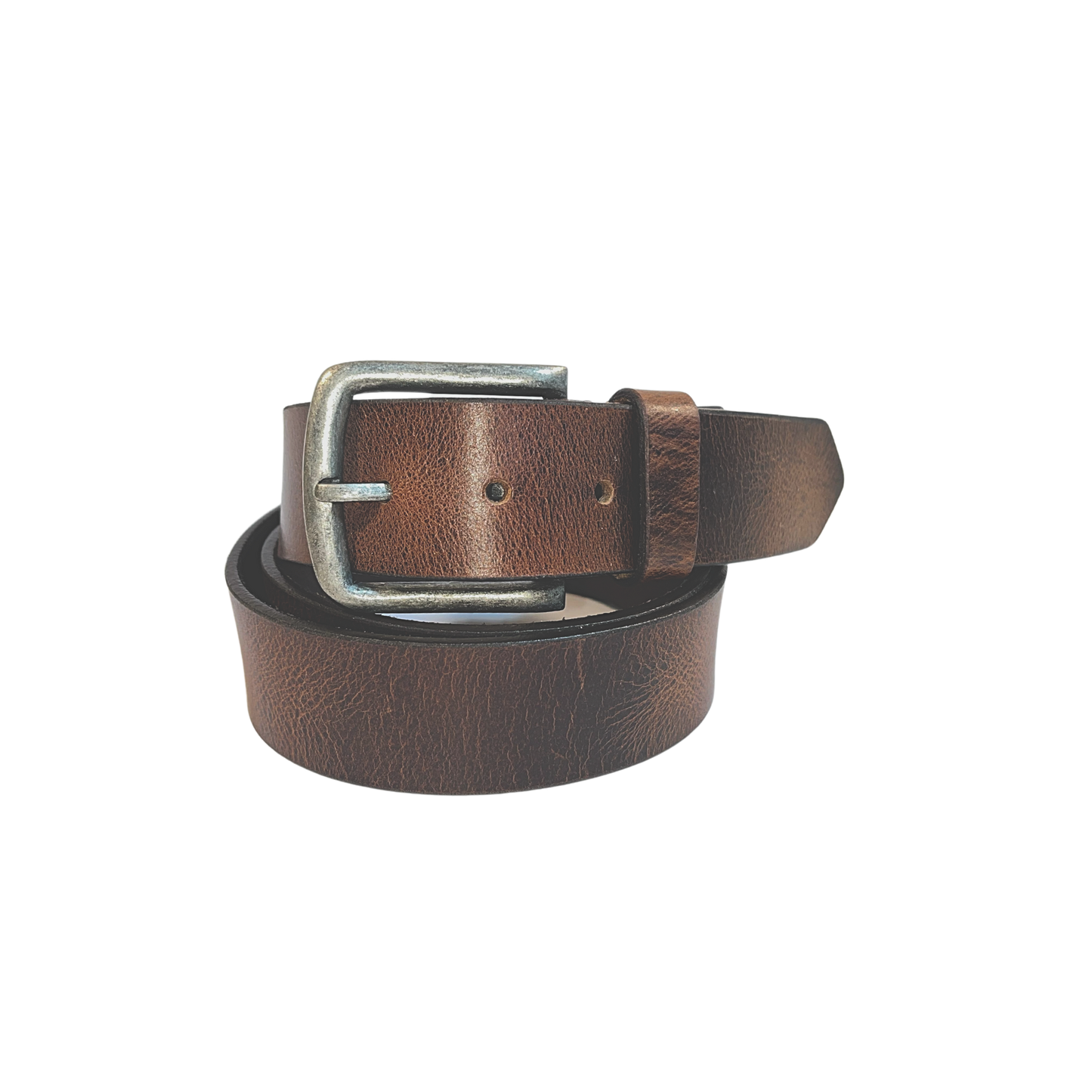 Greenwood Leather Brown Belt with Vintage Silver Buckle