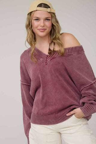Washed Knit Oversized Pullover Sweater