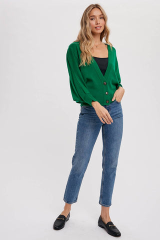 Dolman Sleeves Spring Cardi in Forest Green