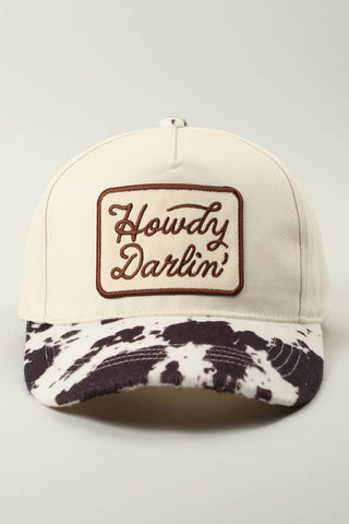 Howdy Darlin' Embroidered Patch Animal Print Trucker Hat: BROWN / ONE SIZE