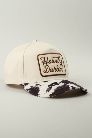 Howdy Darlin' Embroidered Patch Animal Print Trucker Hat: BROWN / ONE SIZE