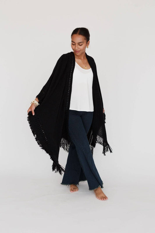 Three Bird Nest | Go With The Flow Ruana | Black: OS