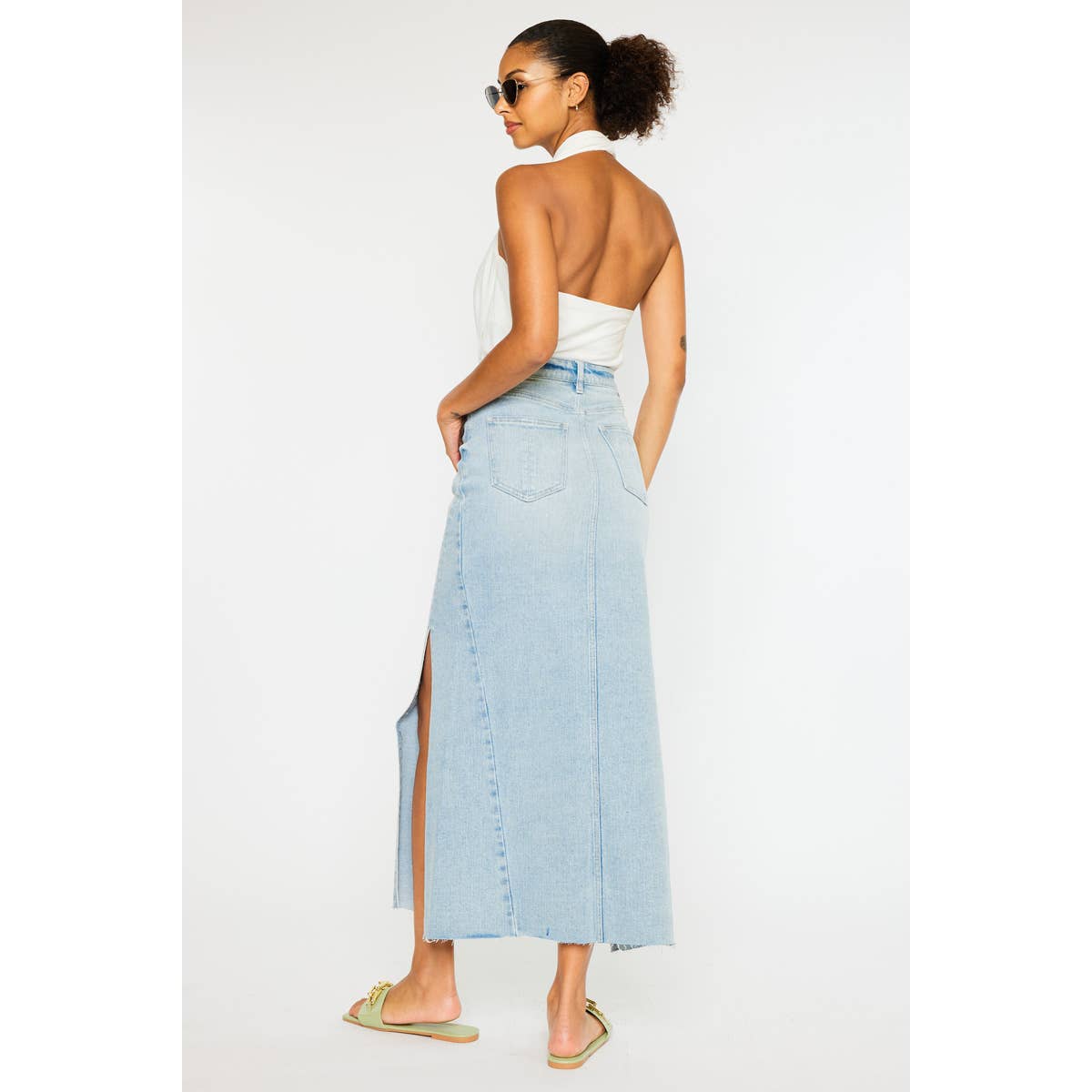 Kancan Melinda Maxi Denim Skirt - Light Wash