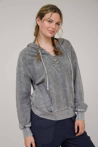 Washed Black Hooded Knit Top