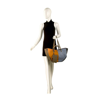 Color Block Shoulder Bag - Genuine Leather