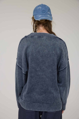 Washed Knit Oversized Pullover Sweater