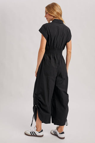 Button Down Utility Jumpsuit - Black & Olive