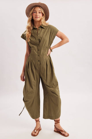 Button Down Utility Jumpsuit - Black & Olive