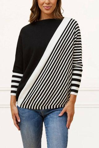 Valery Relaxed Knit Sweater Bold Stripes | Black